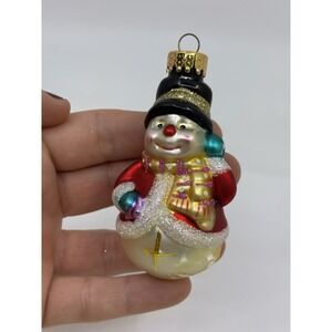 Vintage Glass UT Snowman Holding Flag w/ Red Hat Christmas Ornament 3"